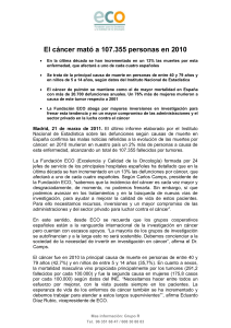 El cáncer mató a 107.355 personas en 2010