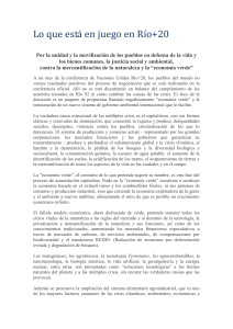 Lo que está en juego en Río+20 Por la unidad y la movilización de