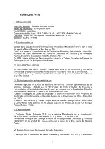 Currículum de la Docente Investigadora Teresita Castrillejo