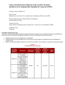Cupo arancelario para importar leche en polvo de