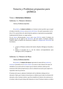 Temario y Problemas propuestos para QUÍMICA: Tema 1. Estructura