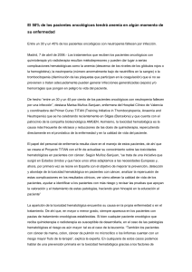El 50% de los pacientes oncológicos tendrá anemia en algún