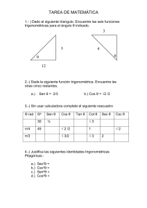 TAREA DE MATEMÁTICA 1.- ) Dado el siguiente triangulo