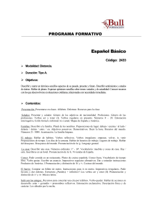 PROGRAMA FORMATIVO Espa&ntilde;ol B&aacute;sico C&oacute;digo: 2433 Modalidad