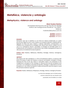 Metafísica, violencia y ontología Metaphysics, violence and ontology