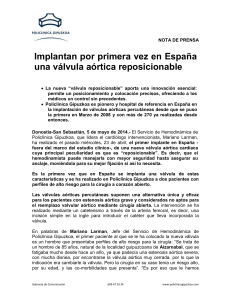 NOTA DE PRENSA Implantan por primera vez en España una