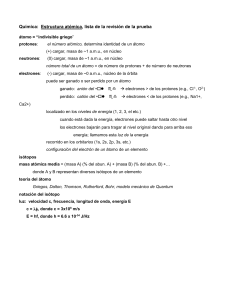 Química: Estructura atómica, lista de la revisión de la prueba