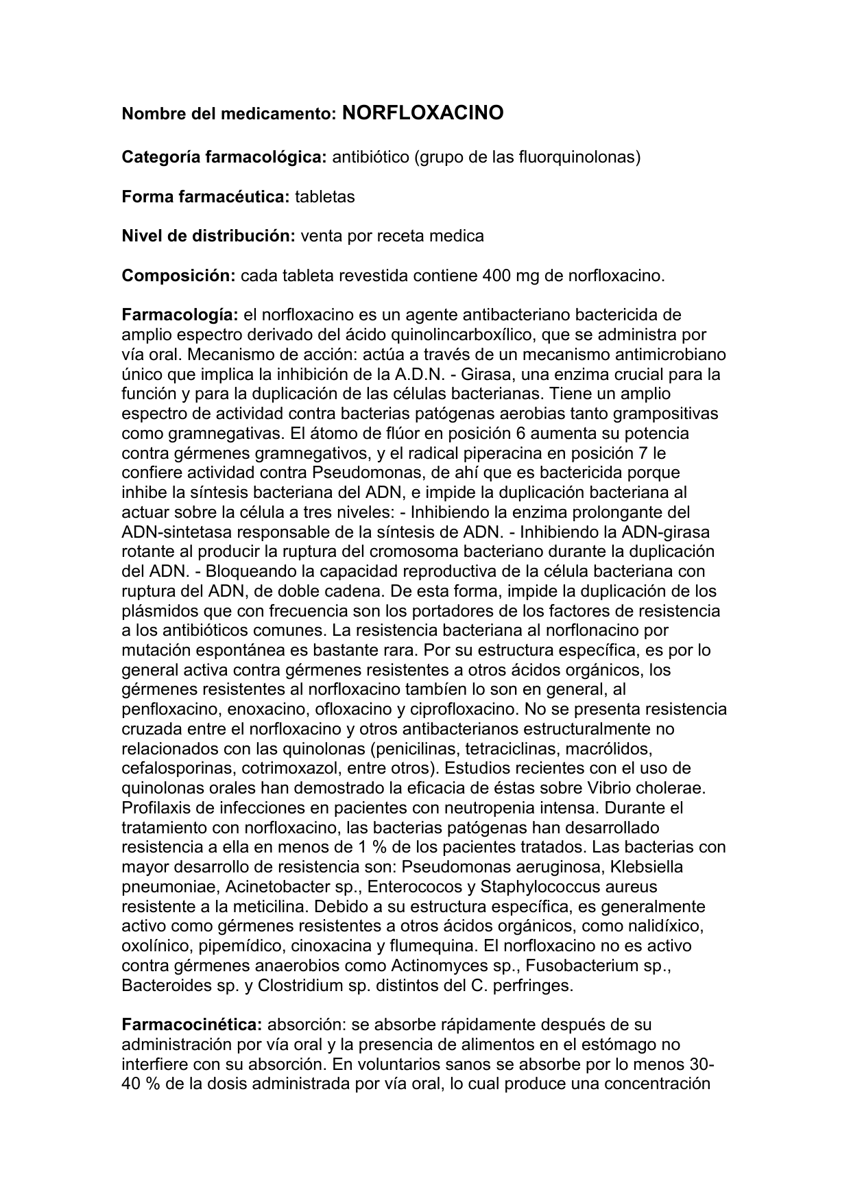 Nombre Medicamento Norfloxacino Nombre Medicamento Norfloxacino