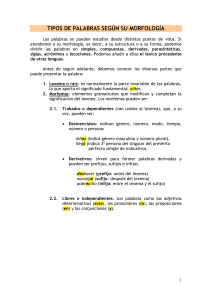 TIPOS DE PALABRAS SEGÚN SU MORFOLOGÍA Las palabras se