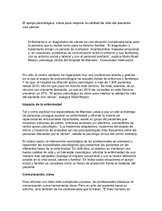 El apoyo psicol&oacute;gico, clave para mejorar la calidad de vida del