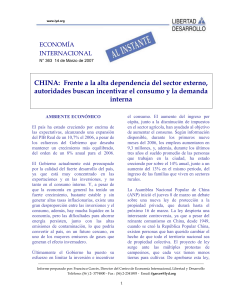 CHINA: Frente a la alta dependencia del sector externo, autoridades