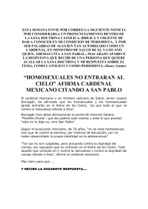 “homosexuales no entraran al cielo” afirma cardenal mexicano