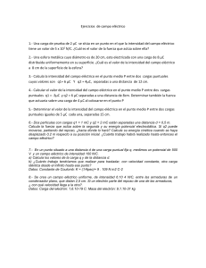 Ejercicios de campo eléctrico 1.- Una carga de prueba de 2 µC se