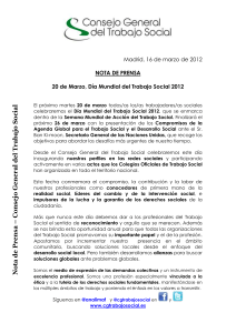 Madrid, 16 de marzo de 2012 NOTA DE PRENSA 20 de Marzo, Día