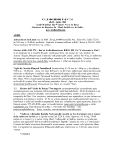 CALENDARIO DE EVENTOS abril &ndash; junio 2016 Comit&eacute; Cat&oacute;lico Pro