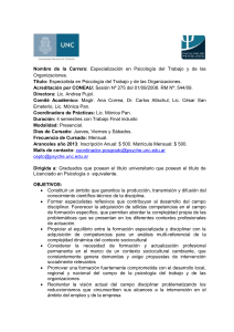 Nombre de la Carrera: Especialización en Psicología del Trabajo y