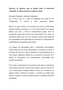 Discurso de apertura para el debate sobre el desarrollo sostenible
