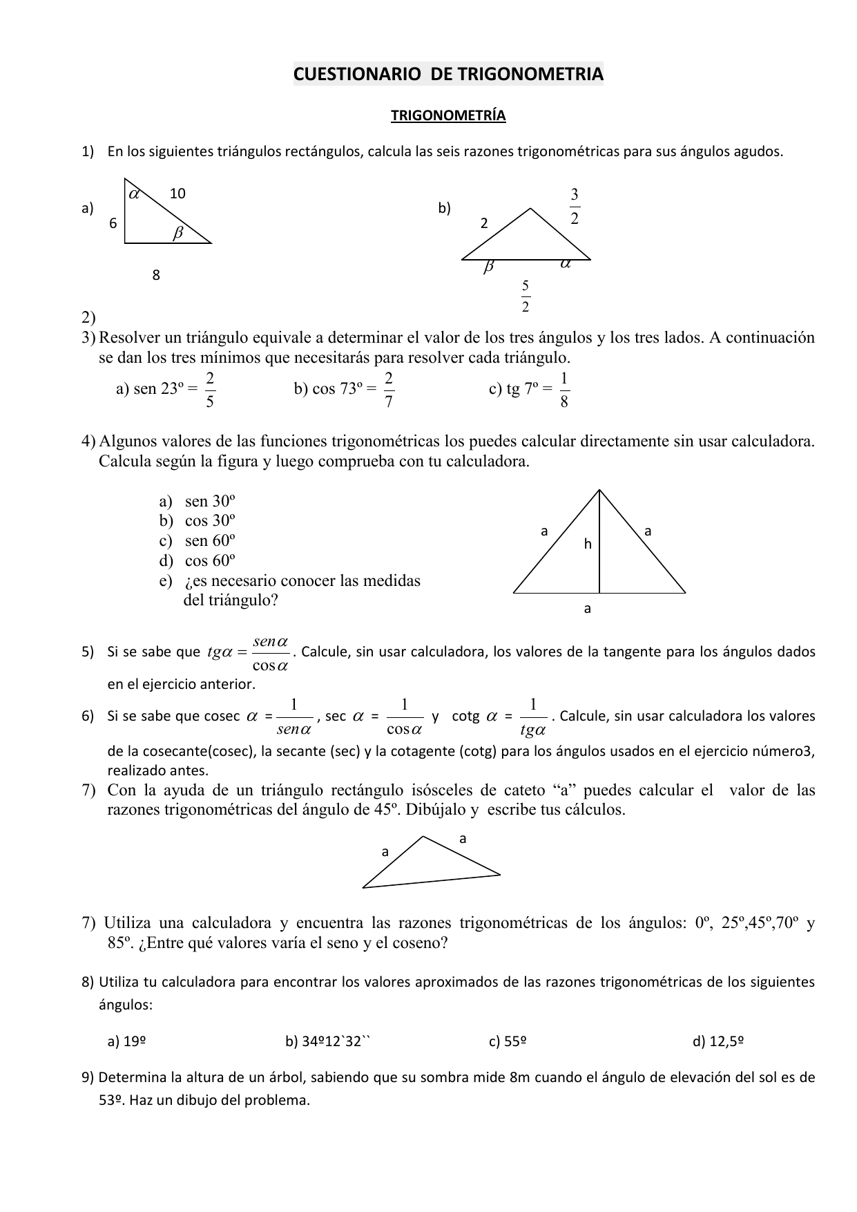 Cuestionario De Trigonometria