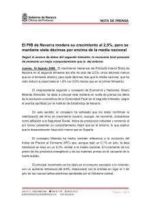 El PIB de Navarra modera su crecimiento al 2,5% en el último