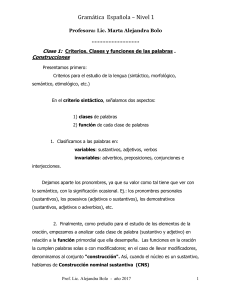 Gramática Española – Nivel 1 Profesora: Lic. Marta Alejandra Bolo