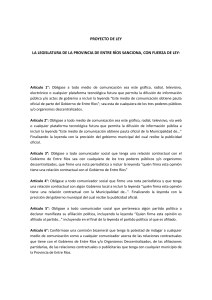 PROYECTO DE LEY LA LEGISLATURA DE LA PROVINCIA DE