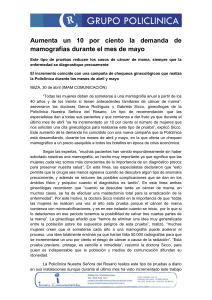 Aumenta un 10 por ciento la demanda de mamograf&iacute;as durante el