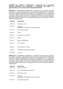 ACUERDO que establece la clasificación y codificación de los