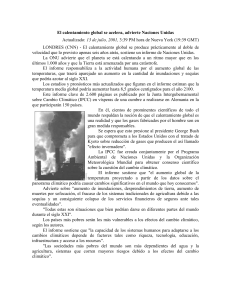 El calentamiento global se acelera, advierte Naciones Unidas