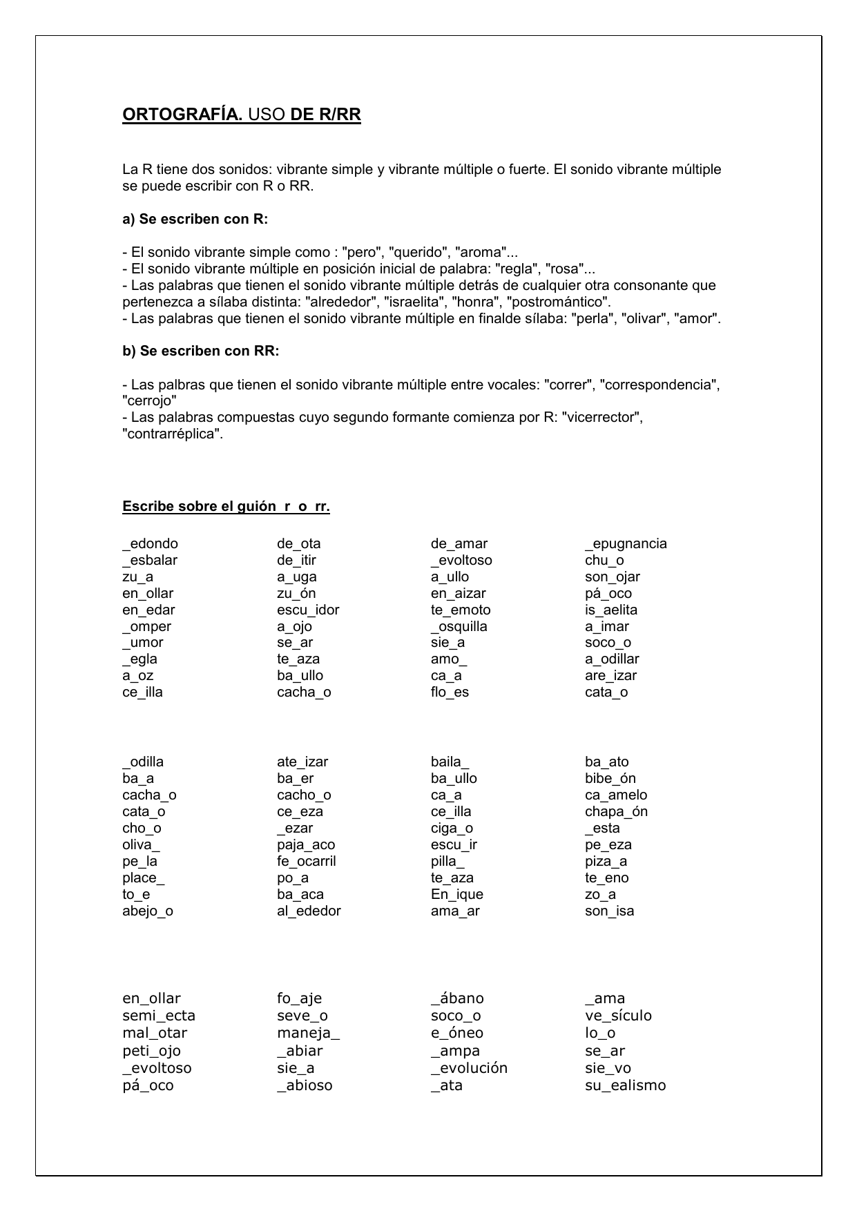 Ortografia Uso De R Rr La R Tiene Dos Sonidos Vibrante Ortografia Uso De R Rr La R Tiene Dos Sonidos Vibrante