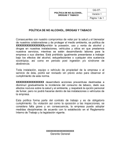 política de no alcohol, drogas y tabaco