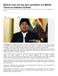 Bolivia crea una ley que considera a la Madre Tierra un sistema
