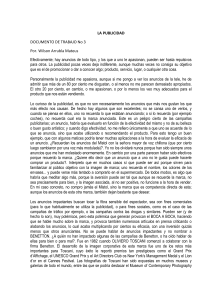 LA PUBLICIDAD DOCUMENTO DE TRABAJO No 3 Por. Wilson