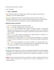Resumen español trimestral I trimestre. Tema 1: Ortografía SIGLAS