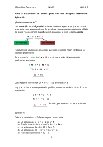 Matemática SecundarioNivel 2Módulo 2 Parte 2: Ecuaciones de