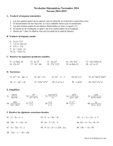 Nivelación Matemáticas Noviembre 2014 Noveno 2014-2015