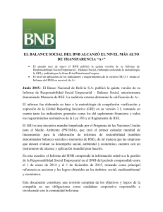 BNB Junio - Informe de Responsabilidad Social Empresarial
