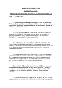 DECRETO SUPREMO N&deg; 1163 EVO MORALES AYMA