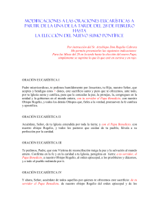 MODIFICACIONES A LAS ORACIONES EUCARÍSTICAS A PARTIR