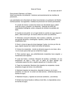 Nota de Prensa 25 de enero del 2011 Para prevenir Diarreas y el