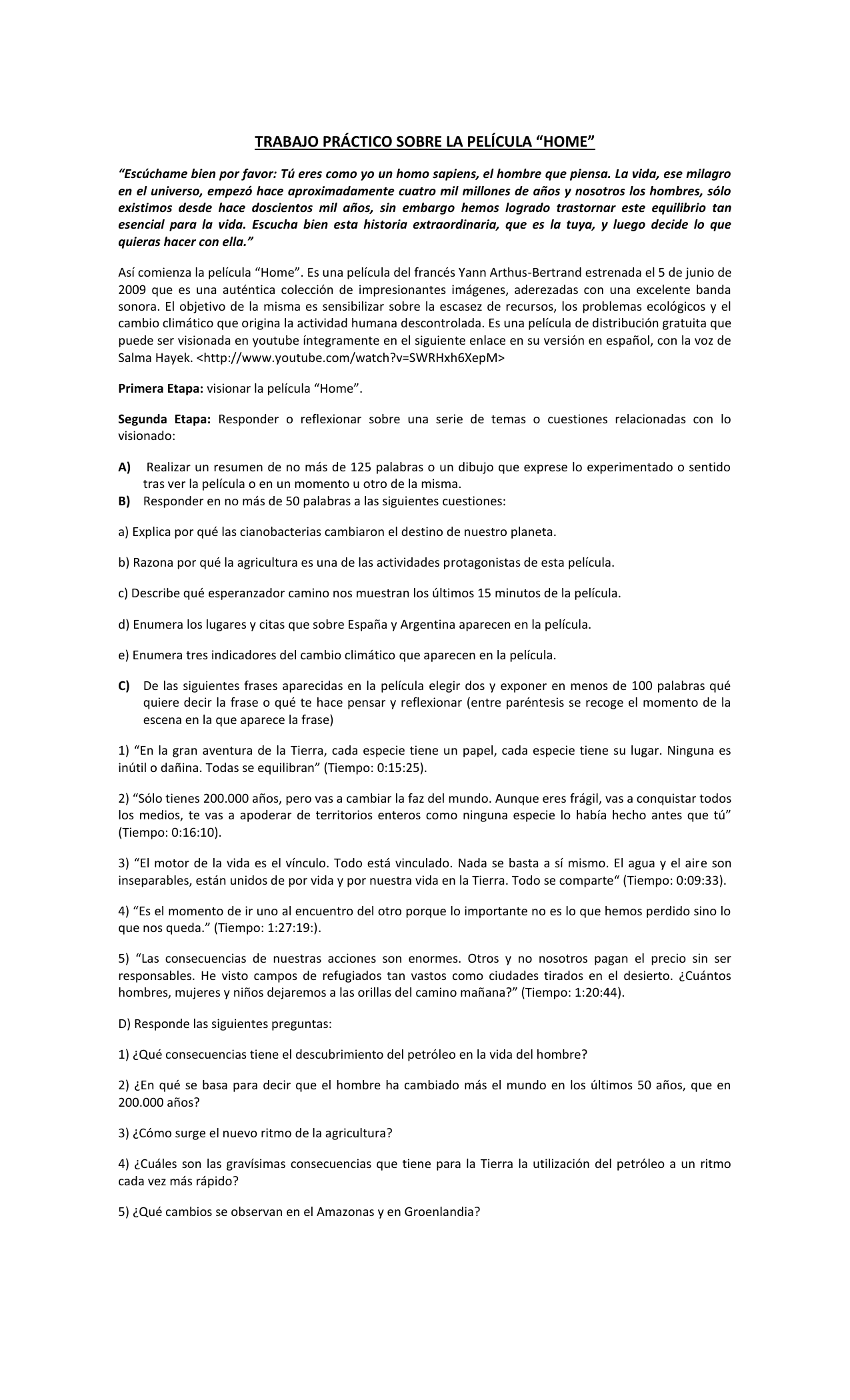 Trabajo Practico Sobre La Pelicula Home Escuchame