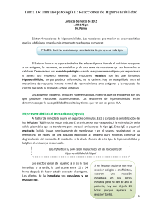 Tema 16: Inmunopatología II: Reacciones de Hipersensibilidad