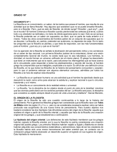 GRADO 10° DOCUMENTO Nº 1 La filosofía es un conocimiento, un