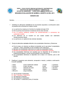 Nivel Cero Verano QUIMICA B VERSION 1 Segundo Examen