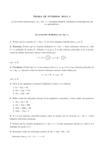 3. La ecuación diofántica ax+by=c. Números primos. Teorema