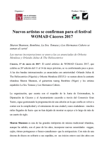 Nuevos artistas se confirman para el festival WOMAD Cáceres 2017