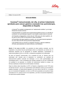 Cyramza (ramucirumab), de Lilly, el primer tratamiento aprobado