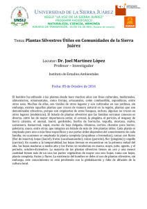 Tema: Plantas Silvestres Útiles en Comunidades de la Sierra