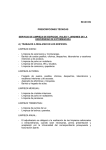 SE.001/09 PRESCRIPCIONES TÉCNICAS SERVICIO DE LIMPIEZA