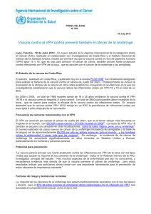 Vacuna contra al VPH podría prevenir también el cáncer de la