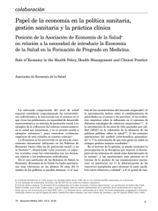 Papel de la economía en la política sanitaria, gestión sanitaria y la